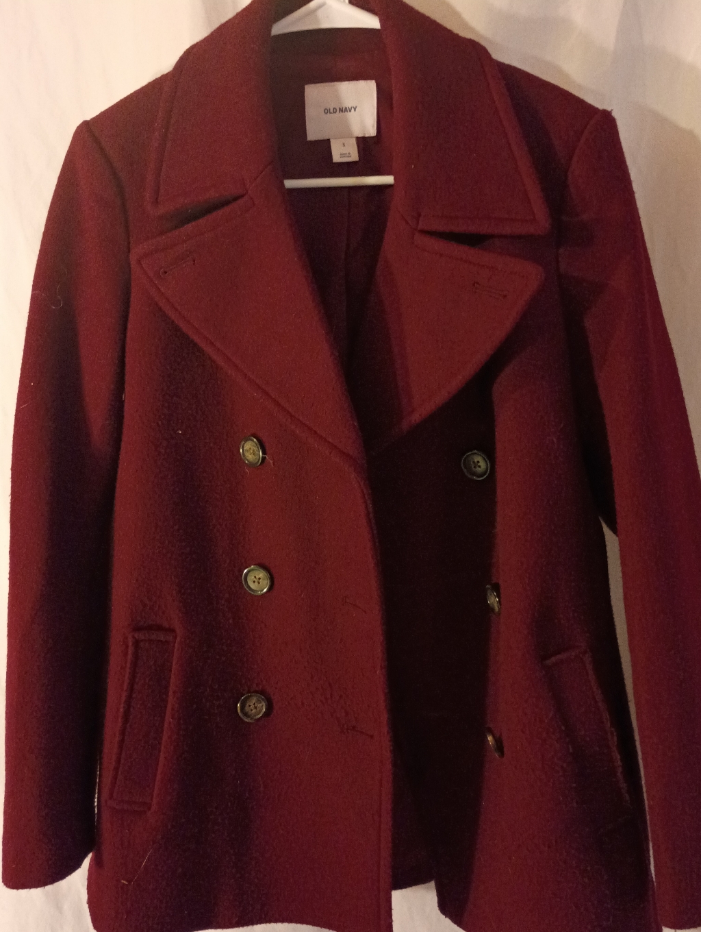 Old Navy Burgundy Double Breasted Pea Coat Women's Size Small Nwot